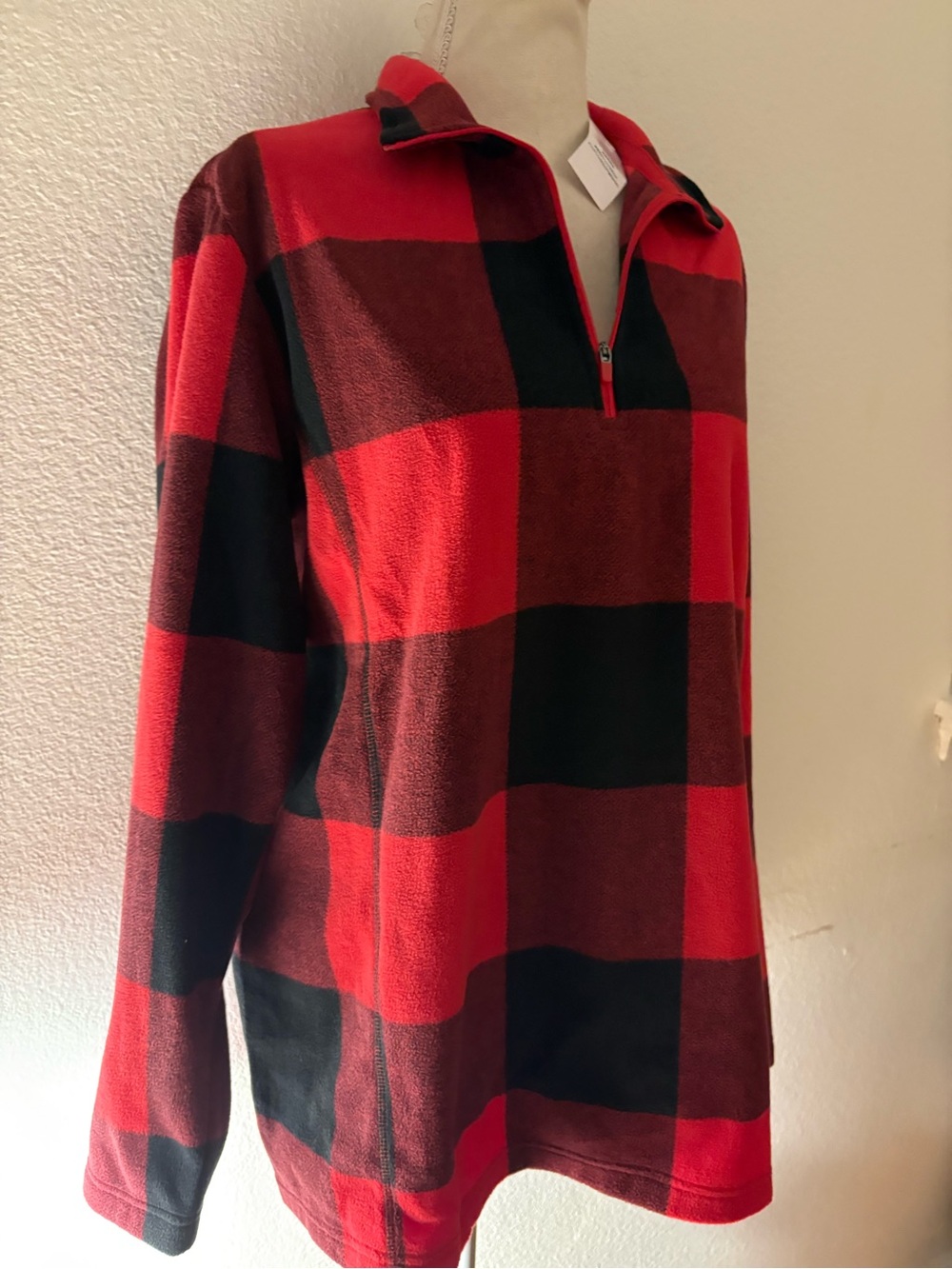 Lands' End Men's Red and Black Buffalo Plaid Quarter-Zip Sweater - Picture 7 of 11